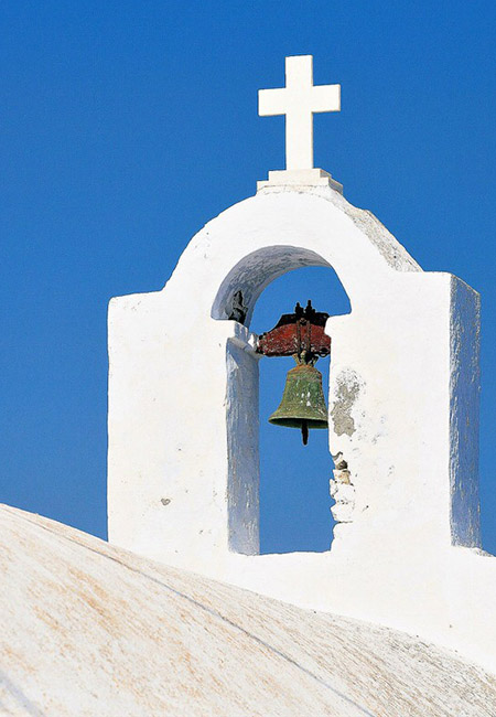 Magic of the Cyclades-Whitewashed bell church tower